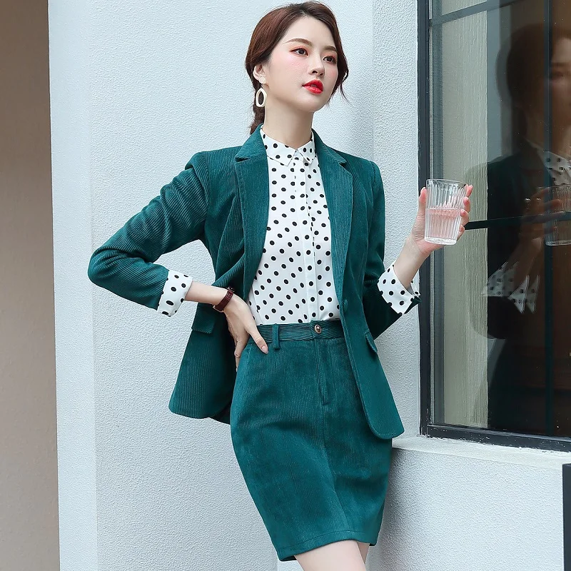 Women suits Slim spring Corduroy jacket Pants 2-piece set OL Formal Business Women pants suits Woman set suits 371