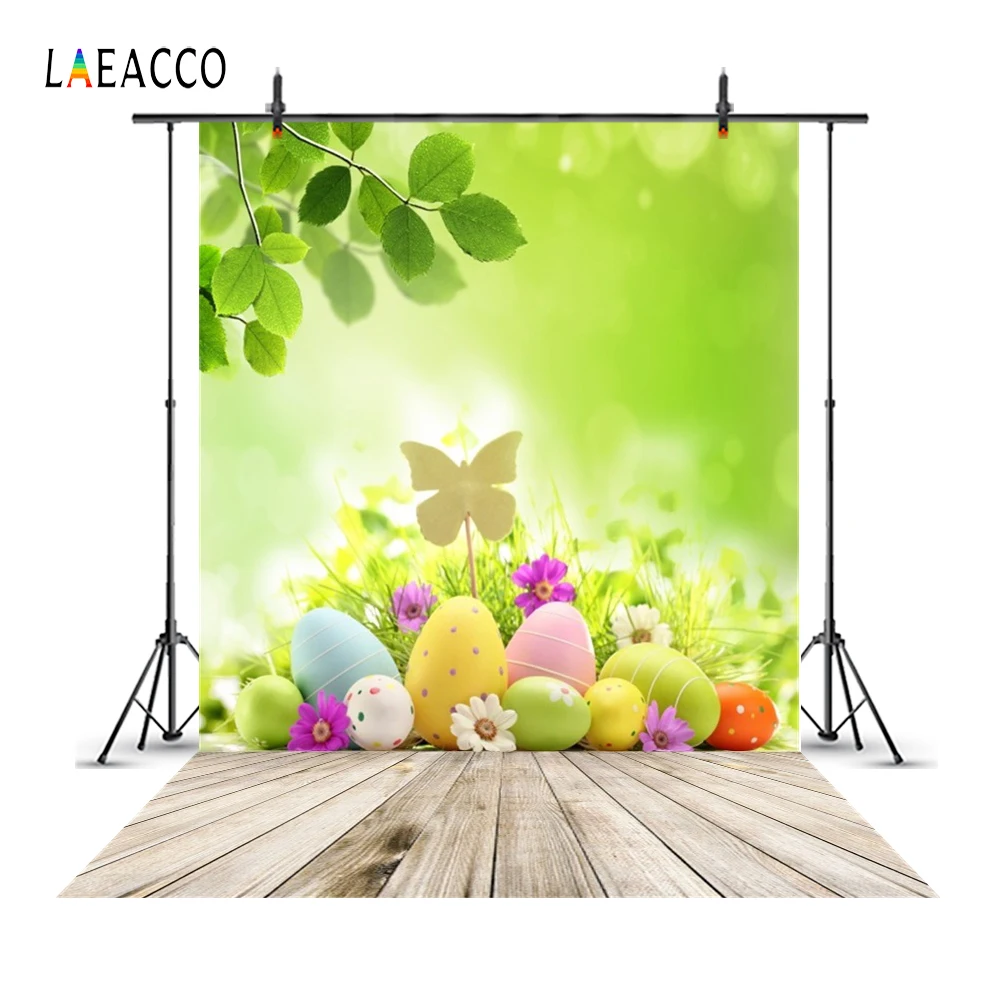 Laeacco весенние пасхальные яйца боке листья пол Детские вечерние Фото фоны Индивидуальные фотографии фоны для фотостудии