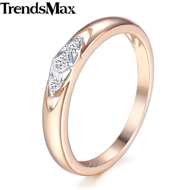 Trendsmax Simple Round Band Carved Cz Wedding Ring For Womem Trendsmax Simple Round Band Carved Cz Wedding Ring For Womem 585 Rose Gold Color 3mm