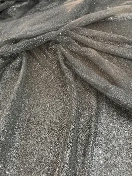 

Newest Cyndi-1010350 african tulle mesh fabric sparkly glued glitter sequins lace fabric for party dress