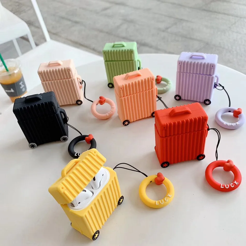 

Cute Earphone silicone cases For air pods case Suitcase Trunk Luggage style Protect Cover For Apple Airpods 1 2 Earphone Cover