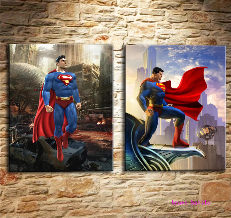 Superman 2 Pieces Canvas Painting Print Living Room Home Decor Modern