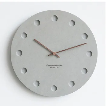 

Simple Grey Round Hole Wall Clock Wooden Battery Silent European Creative Art Wall Clock Living Room Wandklok Clock Home 50w076
