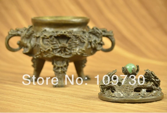 

001110 Details about 100% China's Tibet Bronze Statue Buddha Silver Two Dragon Censer