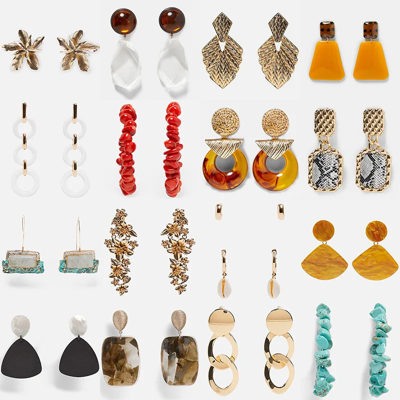 

Miwens Za 2019 New Style Metal Resin Beads Stone Shell Big Drop Pendant Hanging Earrings Women Wholesale Handmade Jewelry A351
