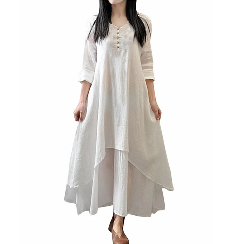 Spring Autumn Vintage Dress 2016 Casual Women Loose Long Sleeve Cotton