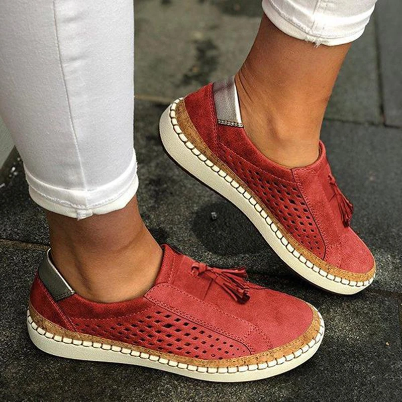 Vertvie/Повседневная обувь; слипоны; женские кроссовки; удобные женские лоферы; женская обувь на плоской подошве; tenis feminino Zapatos De Mujer - Цвет: red