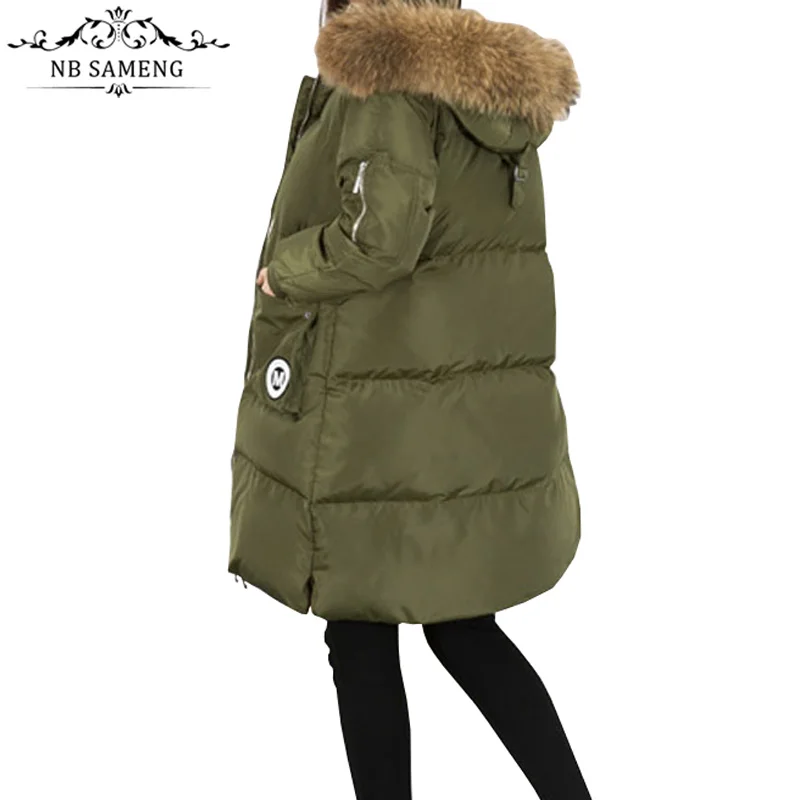 ФОТО 2017 Winter Jacket Women 100% Natural Raccoon Fur Collar White Duck Coats Long Thick Parkas Womens Winter Jackets And Coats
