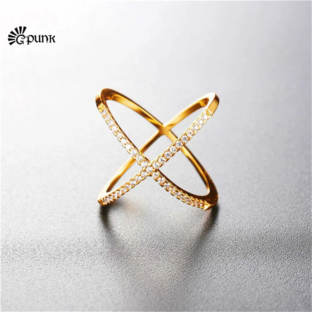 

x ring cross ring with box simple design AAA+ cubic zirconia finger rings R2561G