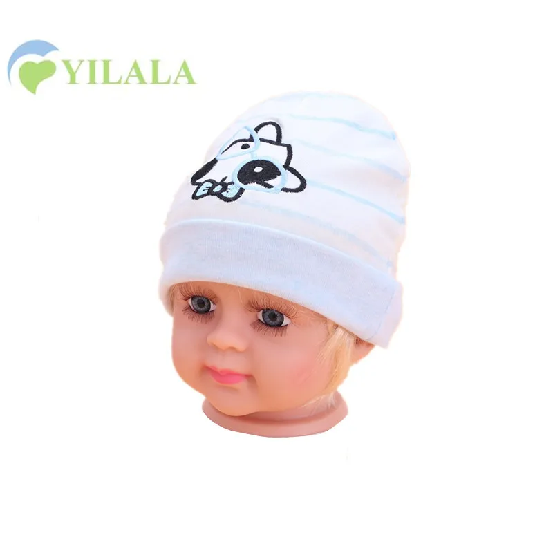 Cartoon Baby Boys Hat Cotton Striped Newborn Beanie Cap Dog Print