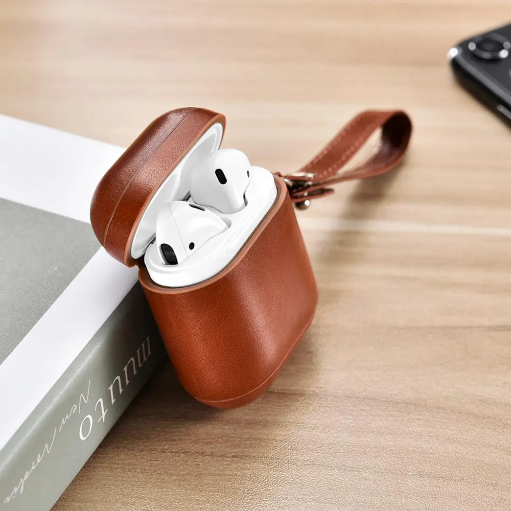 Icarer для Apple AirPods винтажный из натуральной кожи Защитная сумка-чехол для наушники для Iphone аксессуары Чехол w/ремешок для запястья - Цвет: Brown