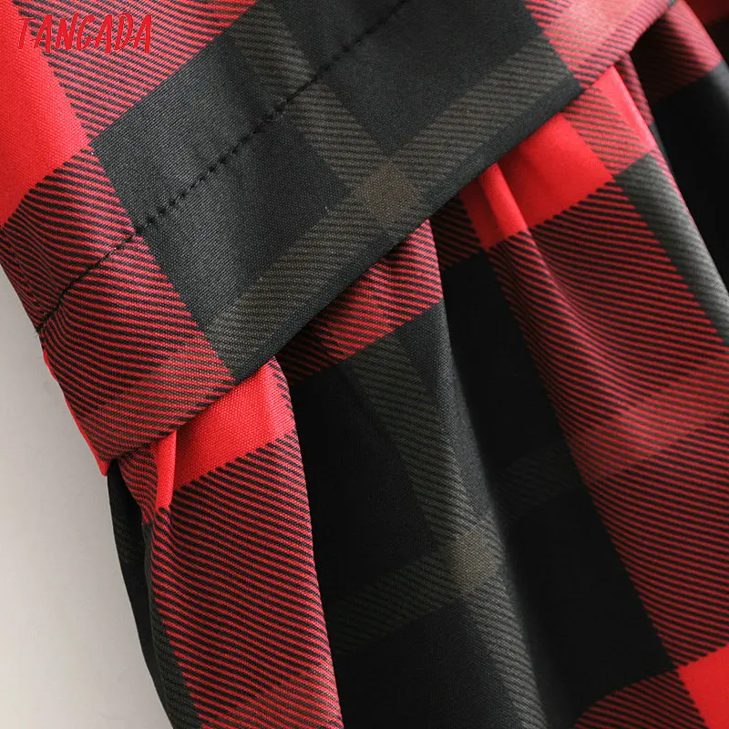 Tangada платье-рубашка в клетку геометрический принт клетка красное платье черное платье с длинным рукавом с V-образным вырезом платье с воланом платье с пышной юбкой осень зима TL14