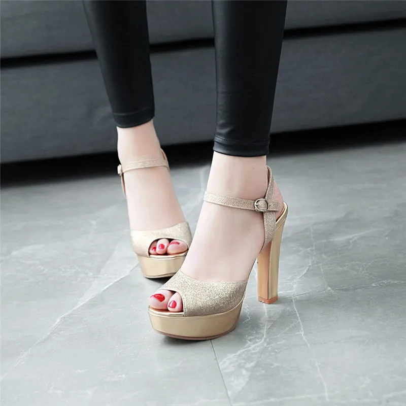 

YMECHIC Womens Platform Sandals Spike High Heel Gold Silver Black White Peep Toe Heels Summer 2019 Ladies Shoes Plus Size