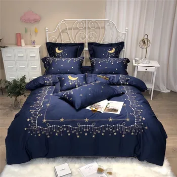 

Bedding Set Star embroidery Duvet Cover Flat Sheet Pillowcase Quilt Cover Christmas decorations Bed Set Queen King size 4/7pcs