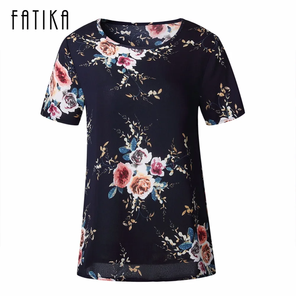 

FATIKA 2017 New Fashion Summer Women O-Neck Floral Pattern Casual T-Shirt Tops Short Sleeve Vintage Loose Tee Tops For Female