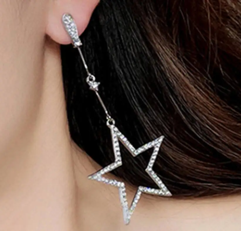 

Punk 2018 Fashion New Earrings Gold/silver Temperament Wild Long Five-pointed Star Ladies Exaggerated Big Ear Nails Wholesale