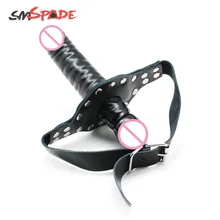 Genuine Leather dildo gag Harness Mouth Plug Sexy Adult penis gag with Multi-function Oral Fixation mouth stuffed Free Shipping