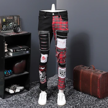 

European Autumn and Winter New Black Stitching Hole Patch Jeans Men Beggars Pants 2019 fashion
