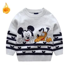 Свитер для маленьких мальчиков с вышитым Микки Маусом; жаккардовые вязаные свитера для девочек; милая одежда из плотного флиса для маленьких мальчиков