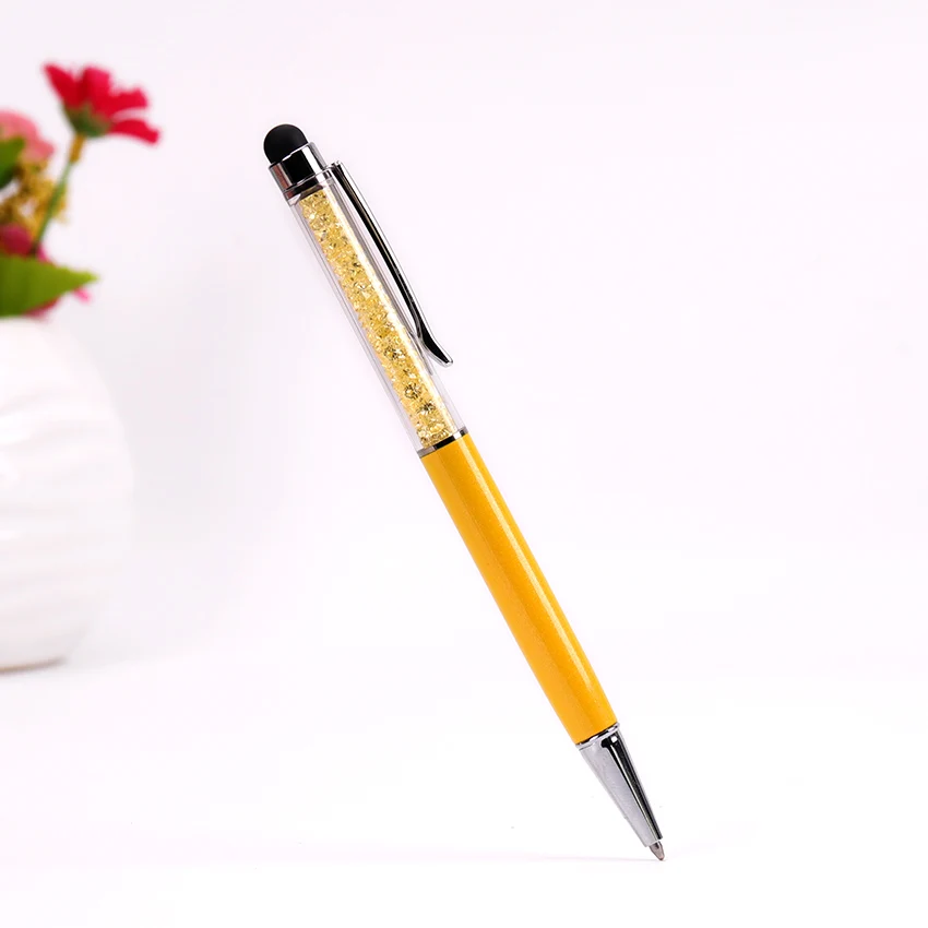 1 шт. металлическая кристальная ручка офисные канцелярские принадлежности Школьные принадлежности ручка почерк емкость алмазный карандаш сенсорный экран шариковая ручка - Цвет: Цвет: желтый