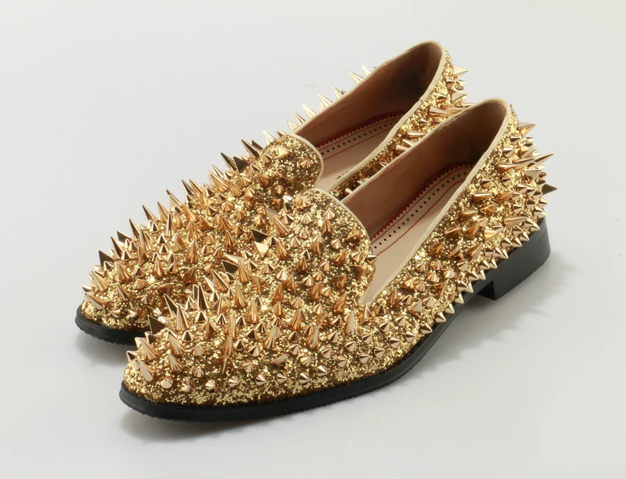 gold studded loafers