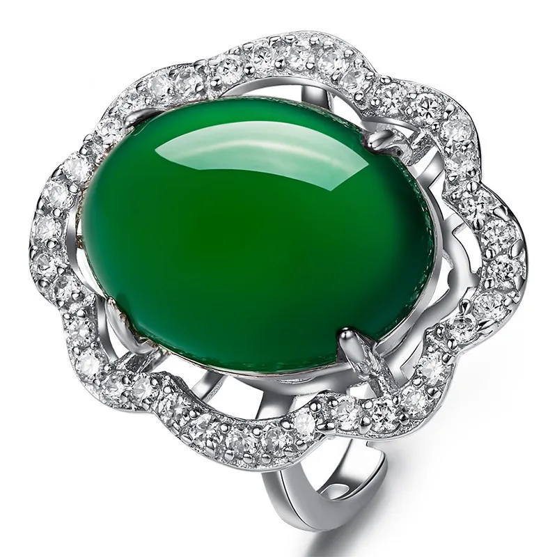 Bague Ringen, изумрудное кольцо, зеленый ювелирный камень, халцедон, обручальные кольца из серебра 925 пробы, аксессуары для женщин на День святого Валентина - Цвет камня: green