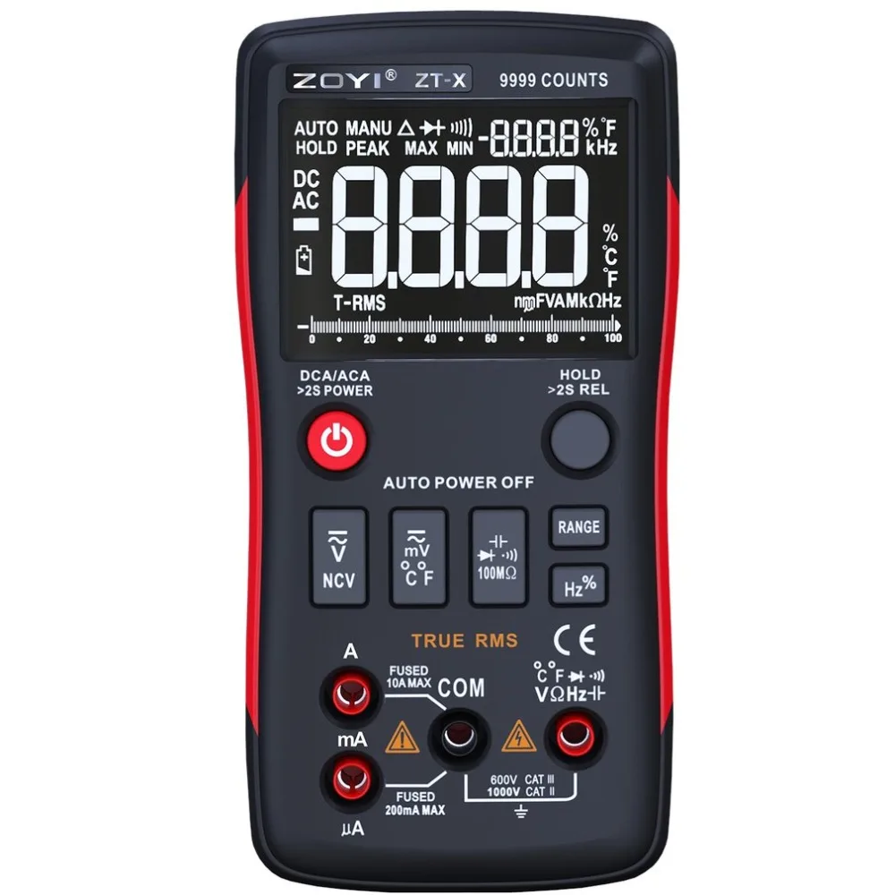 

ZT-X Digital Multimeter multimetro Button 9999 Counts With Analog Bar Graph AC/DC Voltage Ammeter Current Ohm Auto/Manual