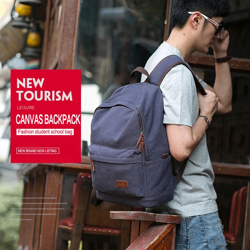 

OZUKO New Men Vintage Canvas Backpack Fashion Mochila Laptop Travel School Rucksacks For Teenagers Casual Male Travel School Bag