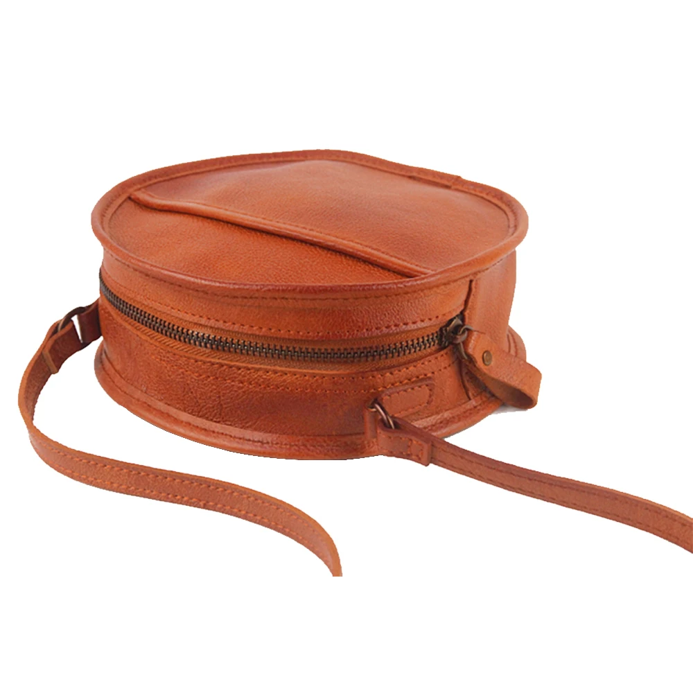 

Women's Round Cross-Body Circle Purse Vintage Leather Brown Round Shoulder Bag Shopping Bags leather bag