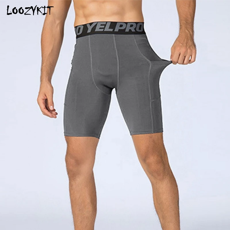 

LOOZYKIT 2019 Summer Men Compression Pocket Sports Shorts Quick Dry Beach Shorts Fitness Running Training Tights Simming Trunk