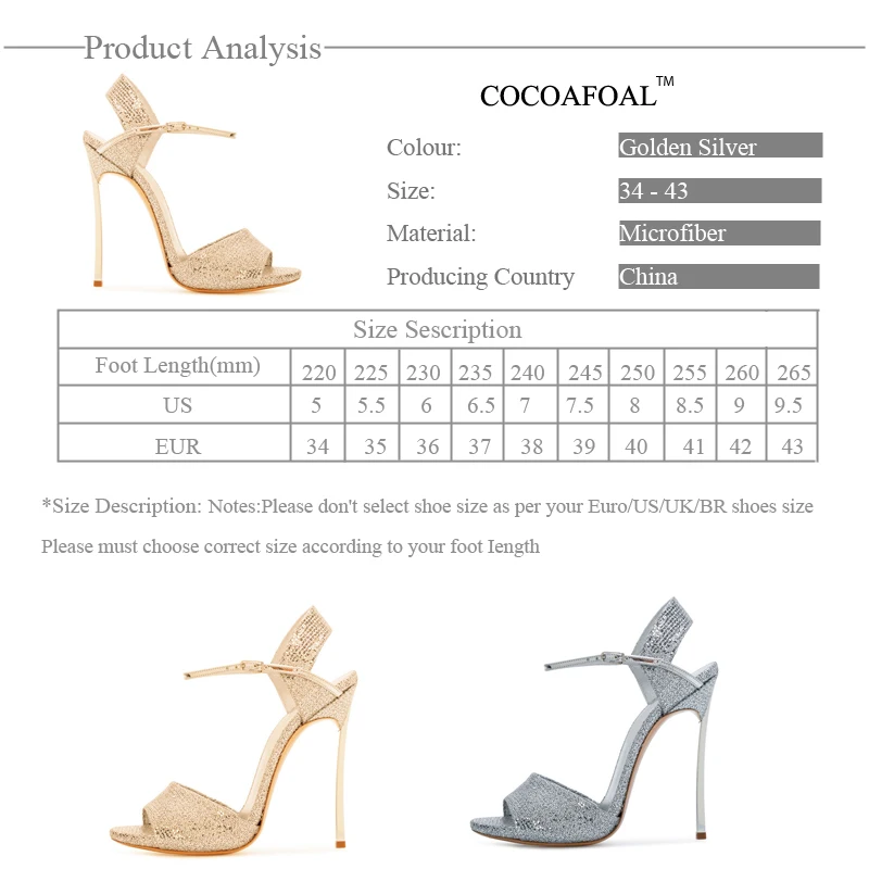 COCOAFOAL/женские босоножки золотистого цвета с открытым носком; свадебные туфли-гладиаторы размера плюс 33, 43; пикантные вечерние свадебные босоножки на серебряном каблуке