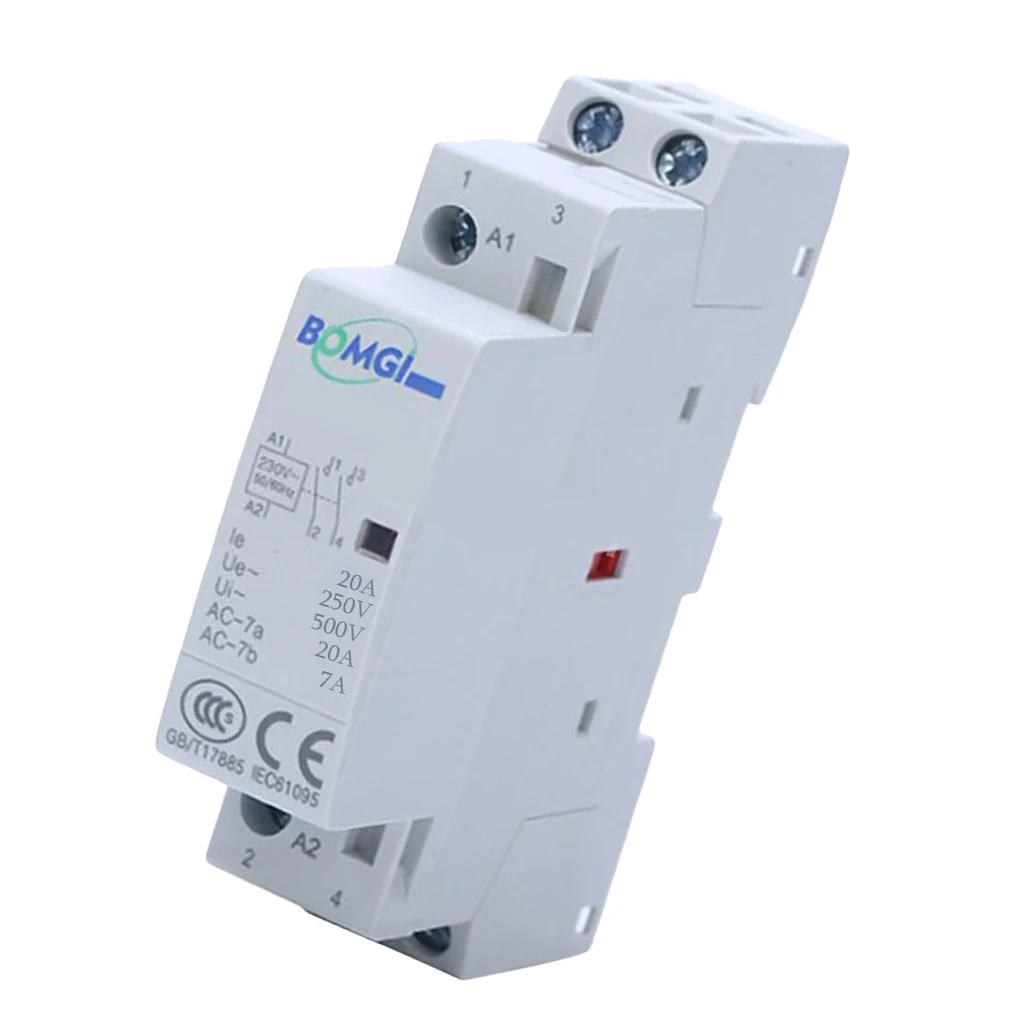 20 Amp, 2 Pole 2 Normally Open (NO) Contactor 20A AC, Coil 230V AC DIN Rail Mounted