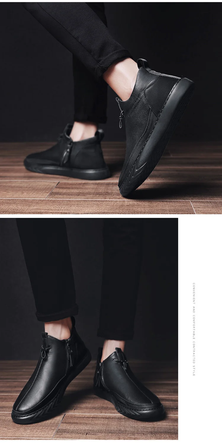 Ботинки «Челси» из натуральной кожи; мужская теплая обувь; Черные ботильоны на плоской подошве; мужская повседневная обувь с высоким берцем из воловьей кожи; Мужская Брендовая обувь; KA461