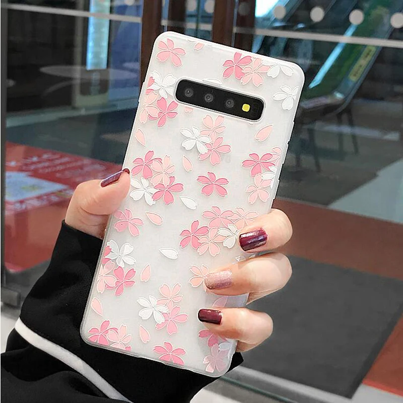 YHBBCASES мультфильм Розовый Цветы крышка телефона для Samsung Note 8 9 рельеф Peach Blossom ТПУ чехол для Samsung Galaxy S8 S9 S10 плюс