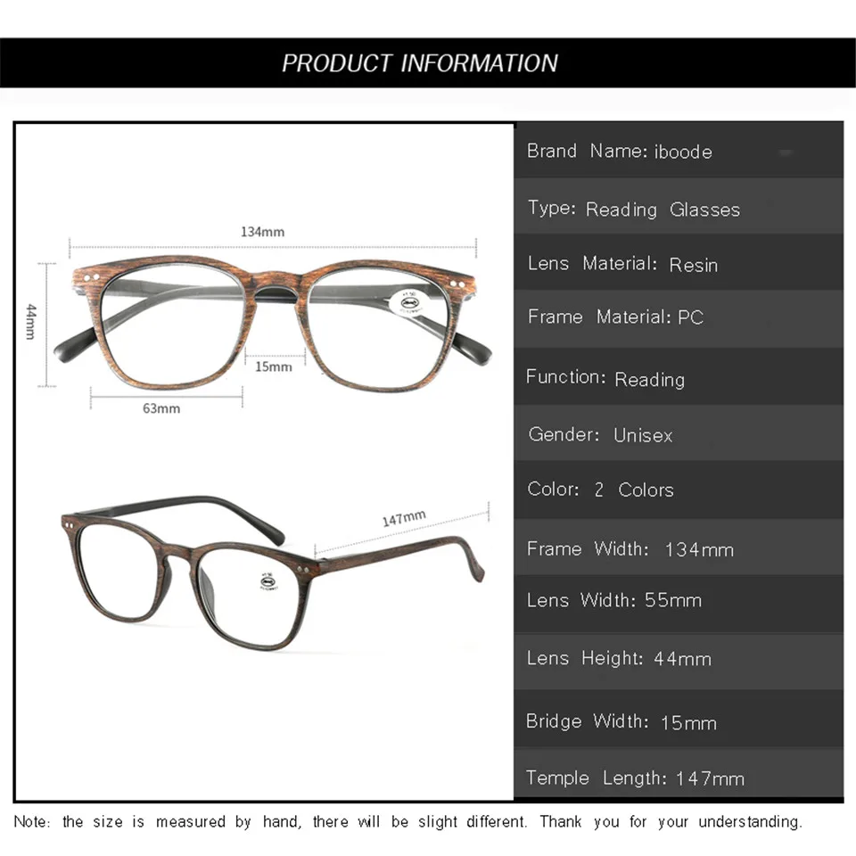 Iboode ретро очки для чтения Для женщин Для мужчин древесины: черная оправа, очки для чтения глаз рецепта+ 1,0 1,5 2,0 2,5 3,0 3,5 4,0
