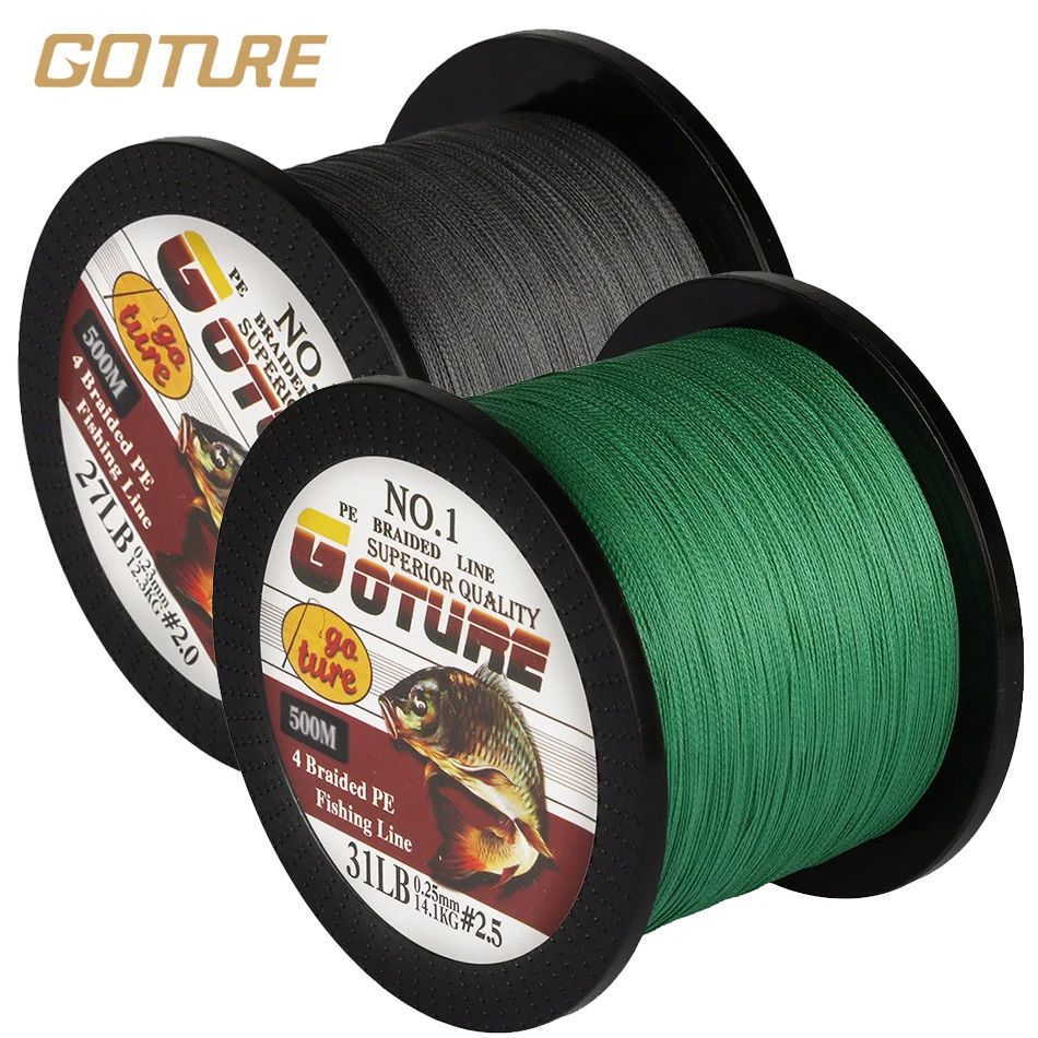 100% Goture Brand Braided Fishing Line 500m 4 Stands Japanese PE Multifilament Fishing line 12 16 20 27 31 40 45 50 64 70 80LB