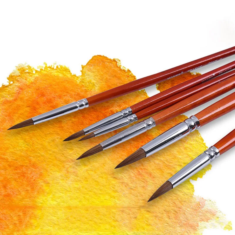 6pcs Professional Paint Brush Set Round Tip Pointed Artists Paintbrush
