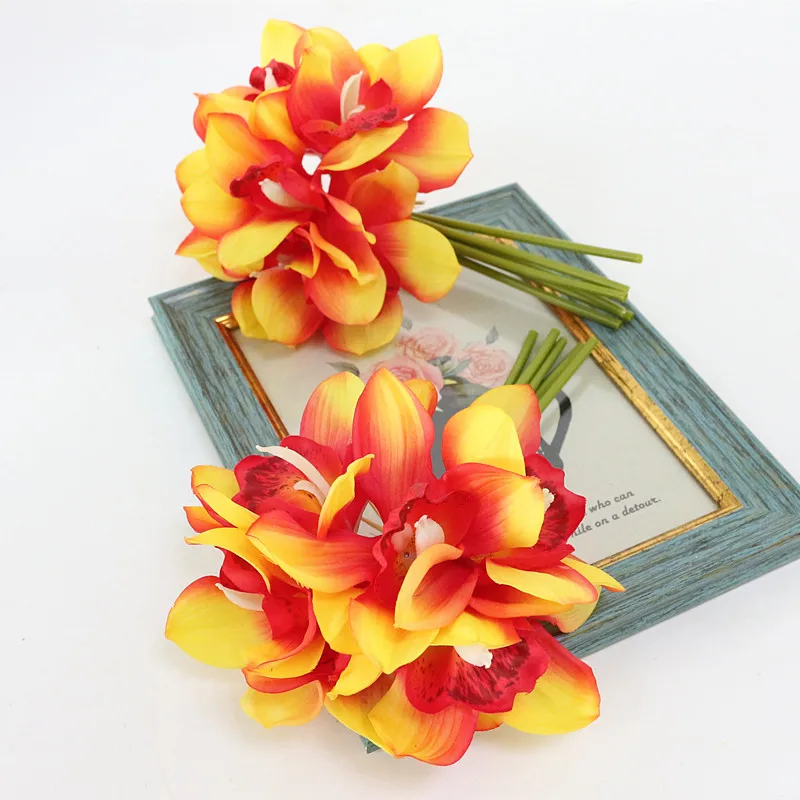 Flone Artificial Butterfly Orchid Flower Simulation Latex Flower Real Touch Lily Bouquet Wedding Home Office Party Decor Floral (6)