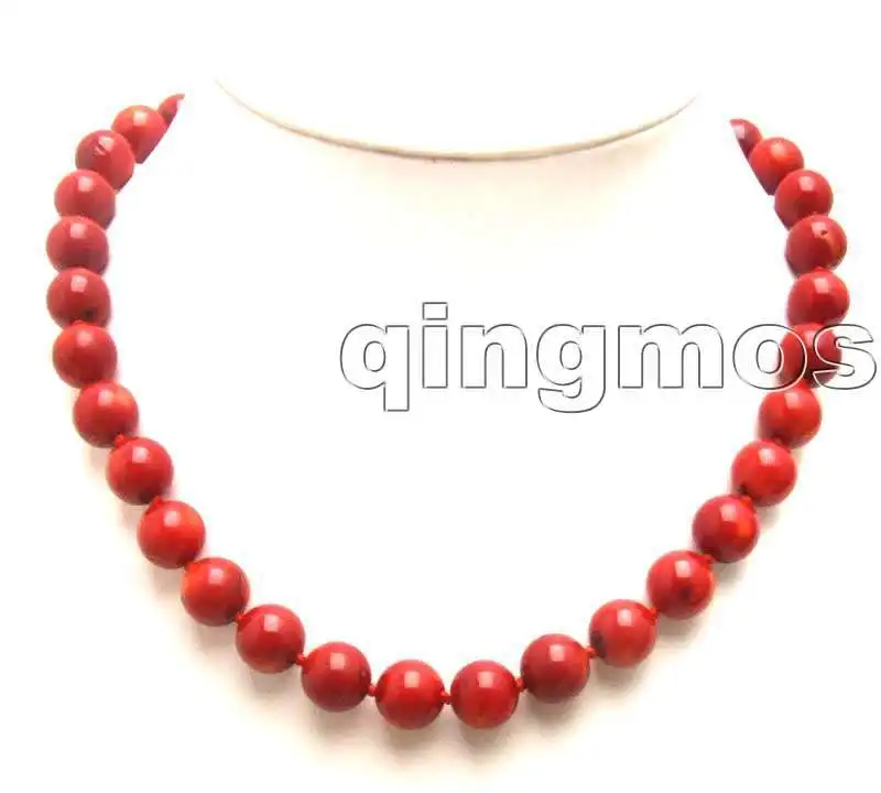 

SALE 11-12MM Perfect Round deep Red high quality natural Coral 18" Necklace nec-5165 wholesale/retail Free shipping