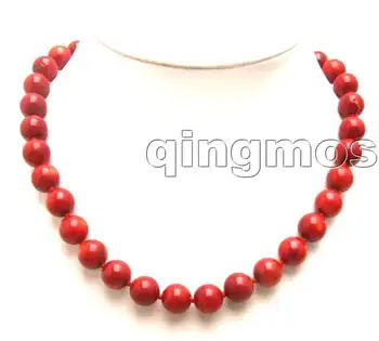

SALE 11-12MM Perfect Round deep Red high quality natural Coral 18" Necklace nec-5165 wholesale/retail Free shipping