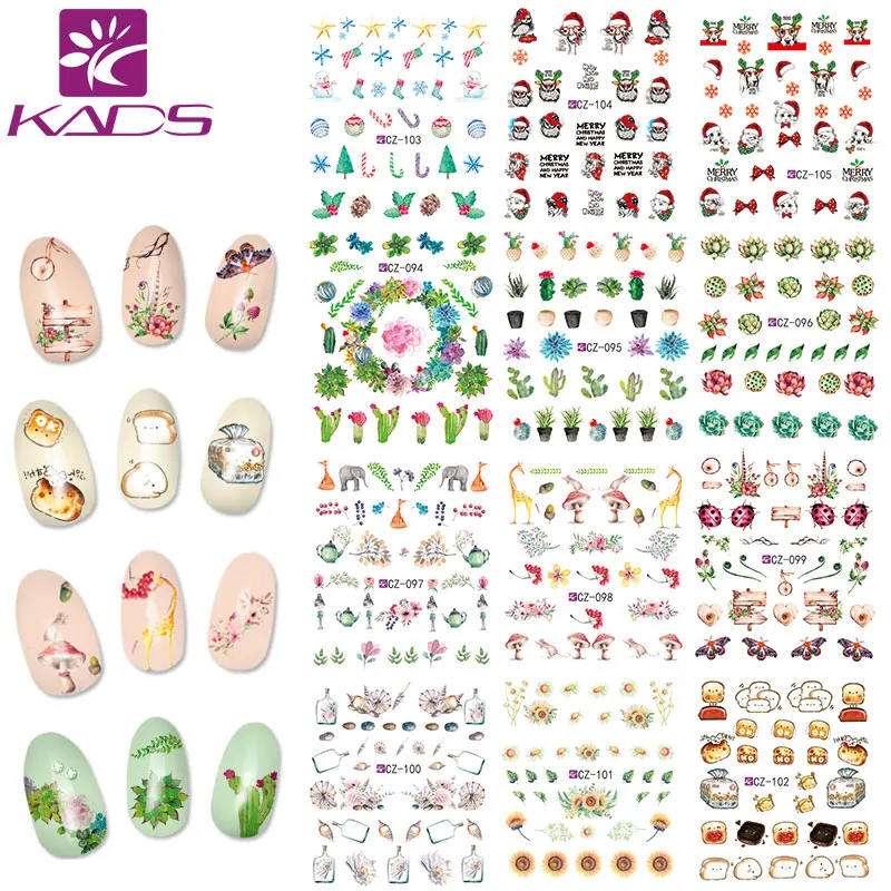 

12 sheet Water Transfer Foil Nail Art Sticker Christmas Snowflake Cat cactus fruit design Decals Nail Tools nails sticker art