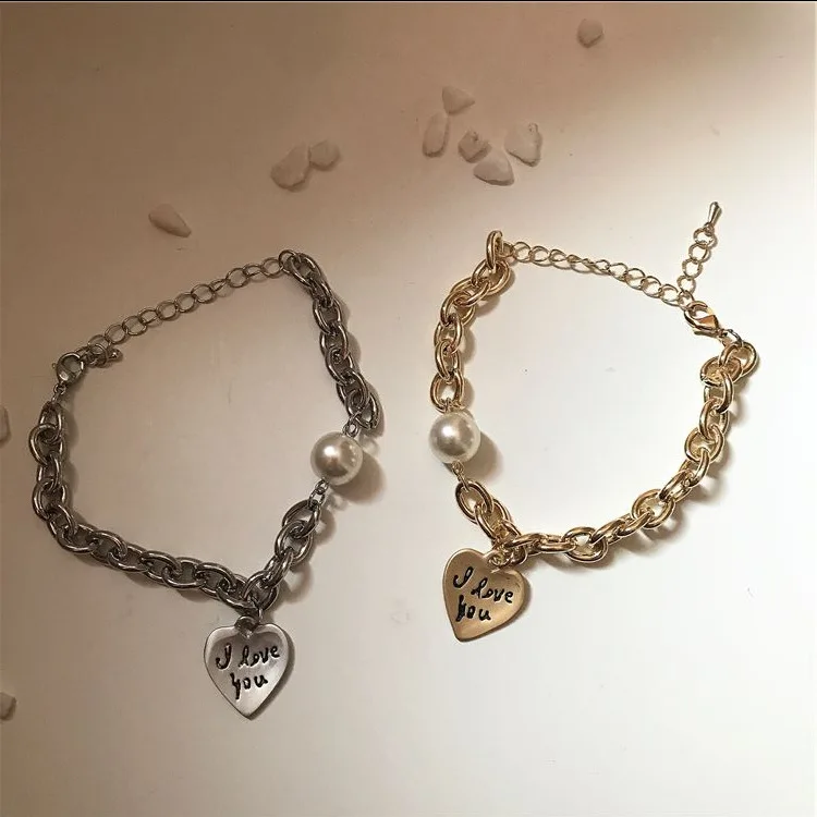 AOMU минималистский сплав сердце браслет с буквами ножной браслет браслеты из искусственного жемчуга для женщин геометрические металлические браслеты ювелирные изделия