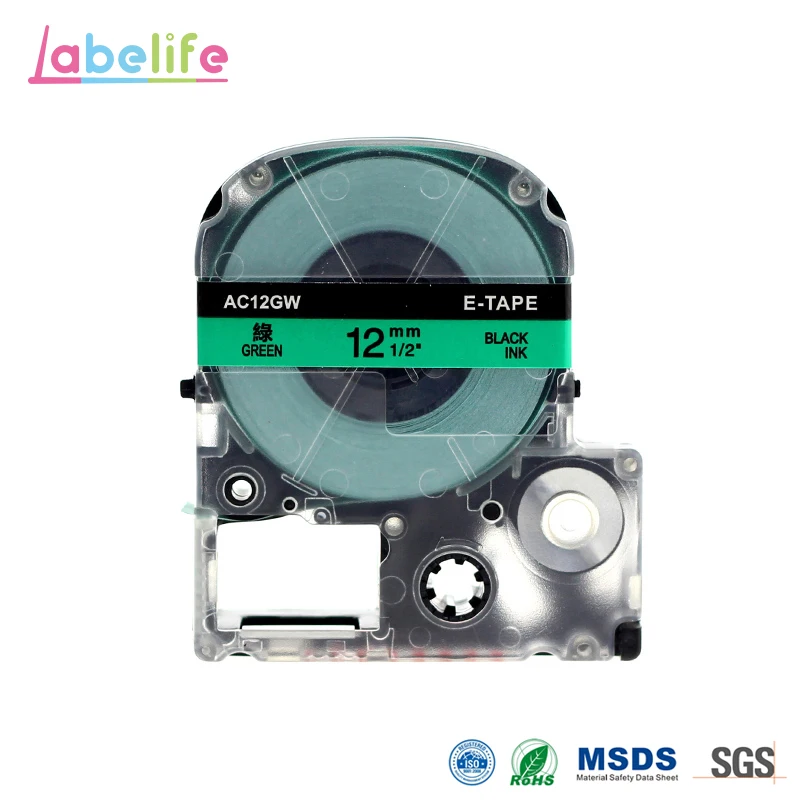 

Labelife SC12G Black On Green For Epson Labelworks LW-300 Tape Cartridge Label Maker Tape Refill Cartridge For KingJim 12mmx8m