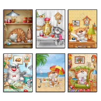 

Diamond Painting Full Square / Round Diamond Embroidery Beaded Cross Stitch Cartoon Cats Picture of Rhinestones Art Wall Decor
