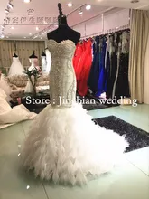 Real Photos bling crystal beadeds luxury wedding dress mermaid long tail corset lace up bridal gown vestido de noiva