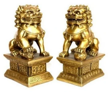 

Copper Brass CHINESE crafts Asian Pair of beautiful Old-Style foo dogs/Lions statues