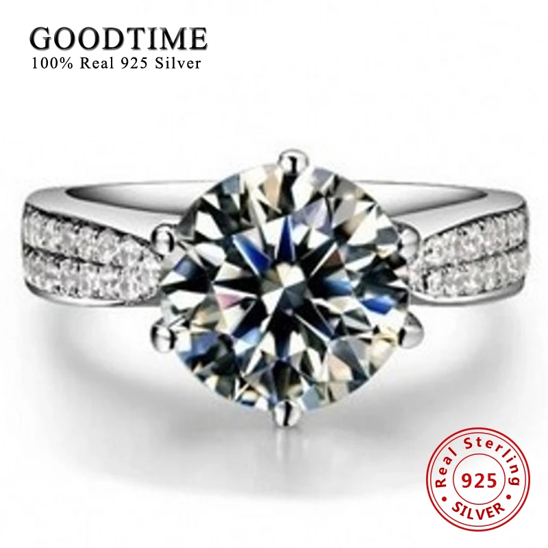 Prsten Stříbrný 100% Pure 925 Sterling Silver Ring Set Luxury 2 Carat Zirconia Snubní prsteny pro ženy Zásnubní prsten GTR001