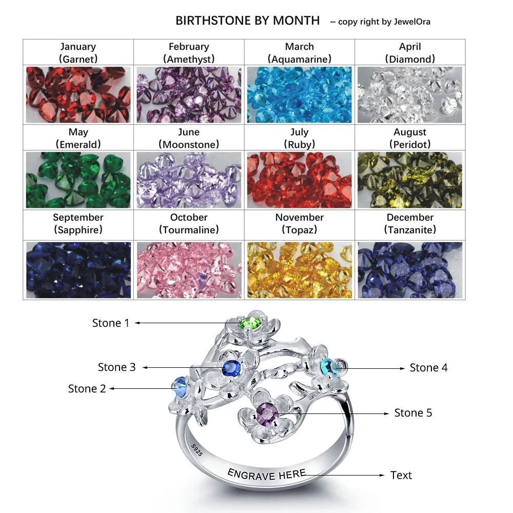 Personalized Birthstone Jewelry Party Accessories Engrave Name Ring 925 Sterling Silver Rings For Women (JewelOra RI101964)