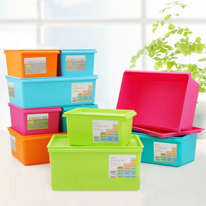 

Sundries Plastic Storage Box Candy Color Cover Stacking Storage Bins Colorful Fashion Thickening Box