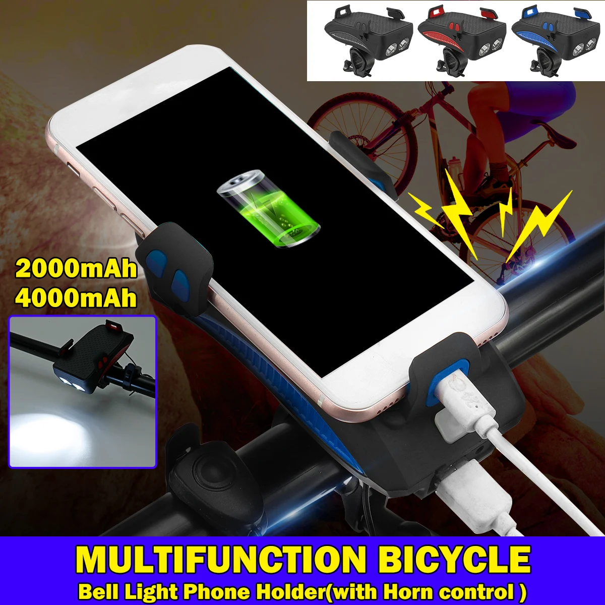 

4 In 1 Bicycle Horn+Light Up to 130db USB charging MTB Road Bike Front Handlebar Electronic Horn Lamp Waterproof Bike Bells Ring